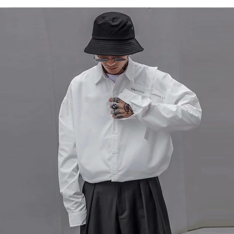 Men's loose white long sleeve shirt. Offers comfort and style for any occasion. Breathable fabric, relaxed fit, and vers — photo 3