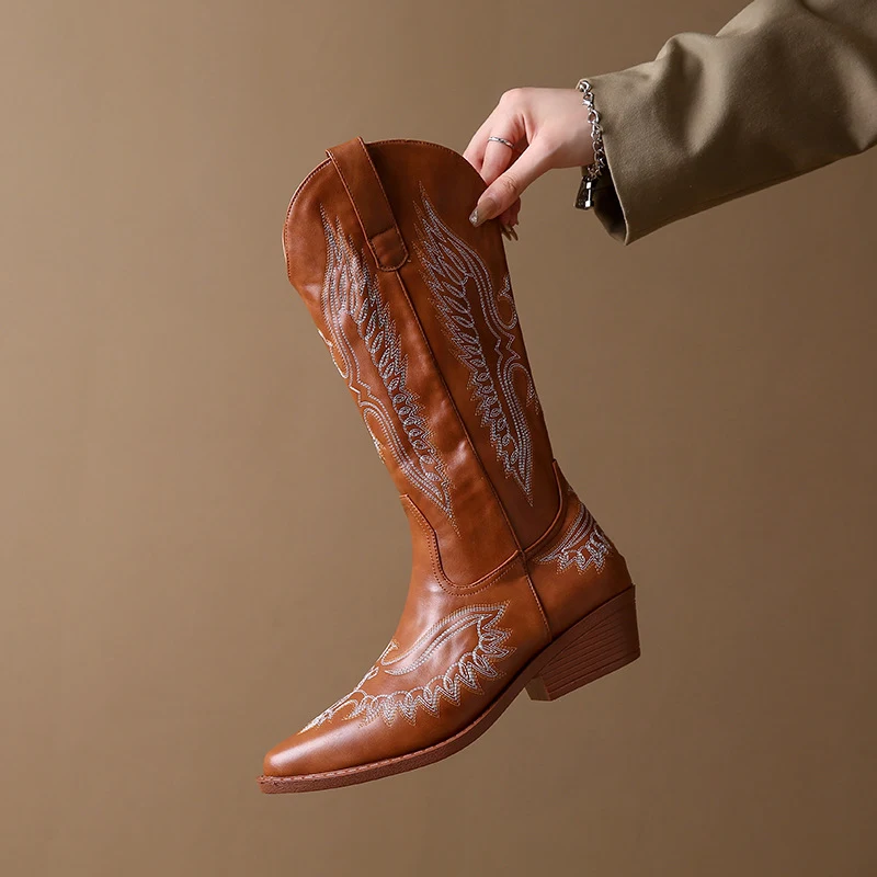 Title 5, Botas de Cowboy Ocidental Femininas Bordadas, B...