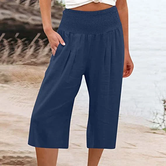Women's Cotton and Linen Cropped Wide-leg Pants, Thin and Casual. Perfect for summer wear, offering comfort and breathab — photo 3