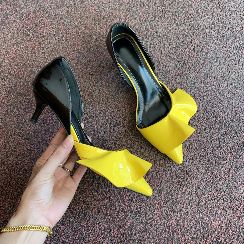 Title 2, Patent Leather Ruffled Stiletto Pointed Pumps f...