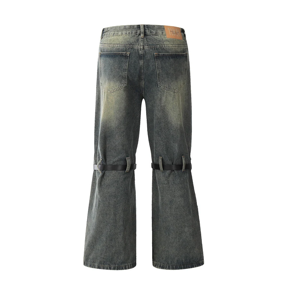 Heren punk rock broek met wijde pijpen, losse pasvorm, hoorn details, lange lengte, voor een unieke en rebelse uitstraling. — foto 5