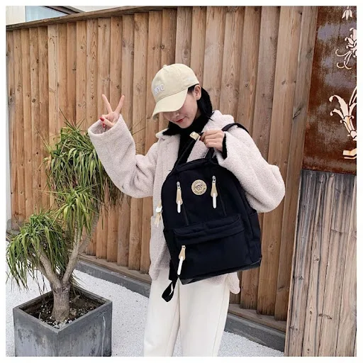 Title 7, Mochila de veludo cotelê estilo coreano para es...