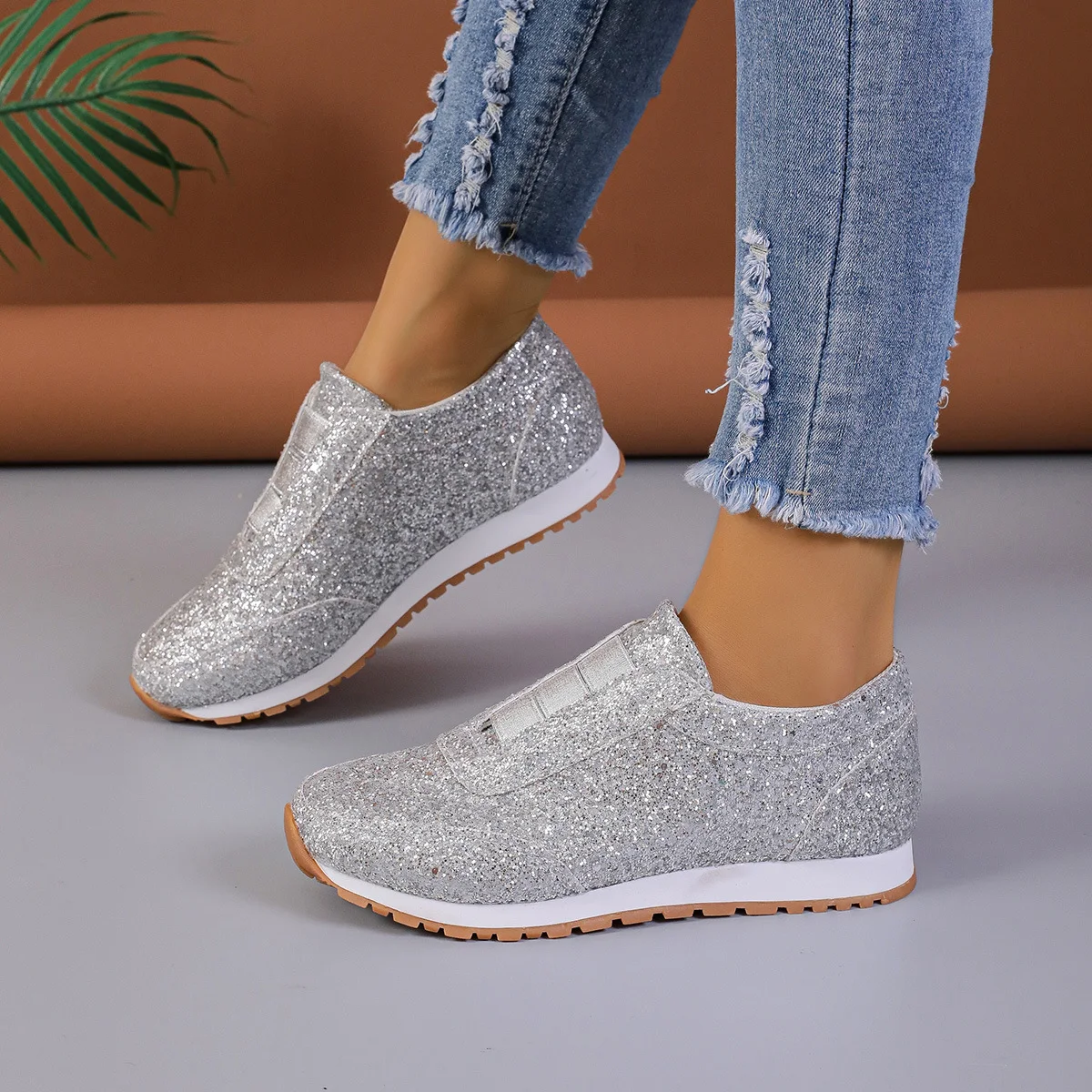 Ballerine con paillettes oro argento, nuova moda casual, punta tonda, slip-on, scarpe da donna per camminare e correre all'aperto — foto 5