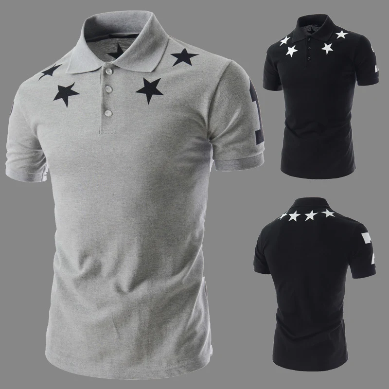 Camisas de fondo de impresión estrella de cinco puntas a la moda de las mangas cortas — foto 2
