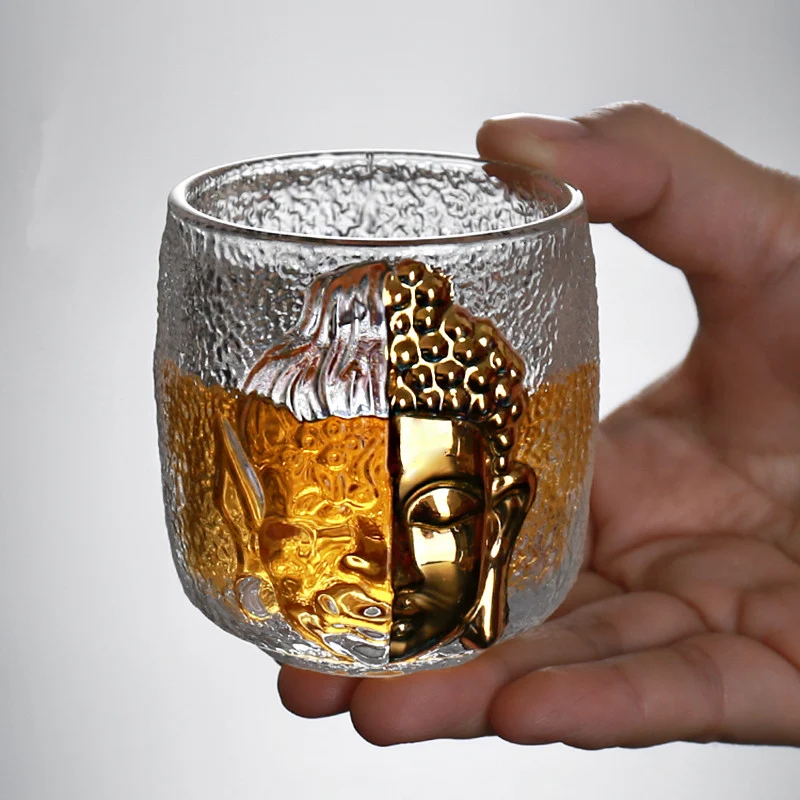 Stylish and simple gold painted glass teacup, perfect for domestic use. Enjoy your favorite teas in this elegant and cha — photo 6