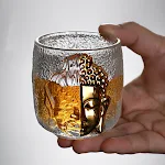 Stylish and simple gold painted glass teacup, perfect for domestic use. Enjoy your favorite teas in this elegant and cha — photo 6