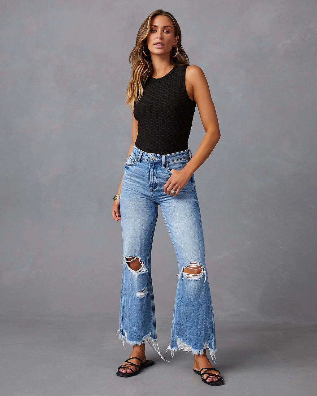 Calças Jeans de perna larga, cintura alta, lavagem europeia e americana, perfeitas para um visual moderno e confortável. — foto 8