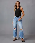 Calças Jeans de perna larga, cintura alta, lavagem europeia e americana, perfeitas para um visual moderno e confortável. — foto 8