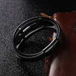 Pulseira de Aço Inox Masculina Trançada Simples Multicamadas Couro — foto 2