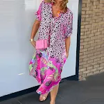Damesmode halfopen kraag bedrukte losse jurk — foto 5