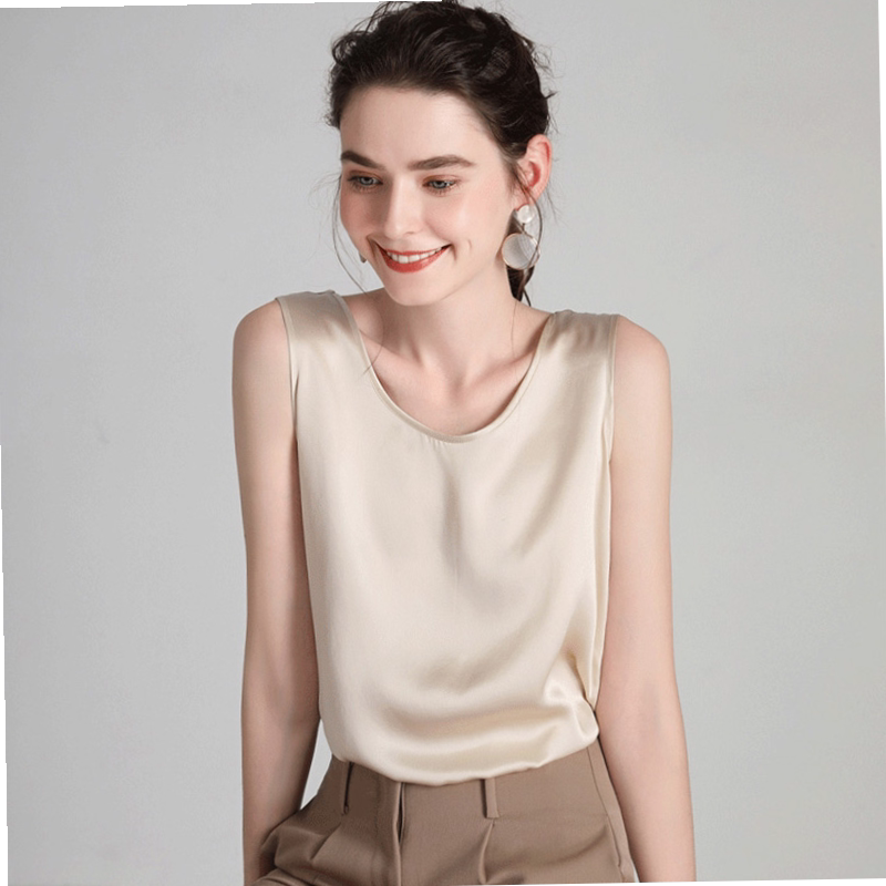 Title 5, Camicia senza maniche con scollo a O in raso di...