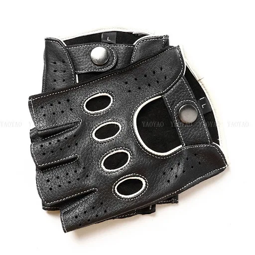 Title 7, Riding Outdoor Leather Half Finger Sheepskin Gl...