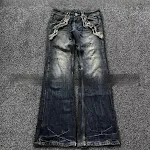 Jeans Ricamati con Effetto Lavato Primavera/Autunno, Pantaloni Svasati Versatili, un Must-Have per un Look Trendy e Confortevole, Perfetti da Abbinare. — foto 4