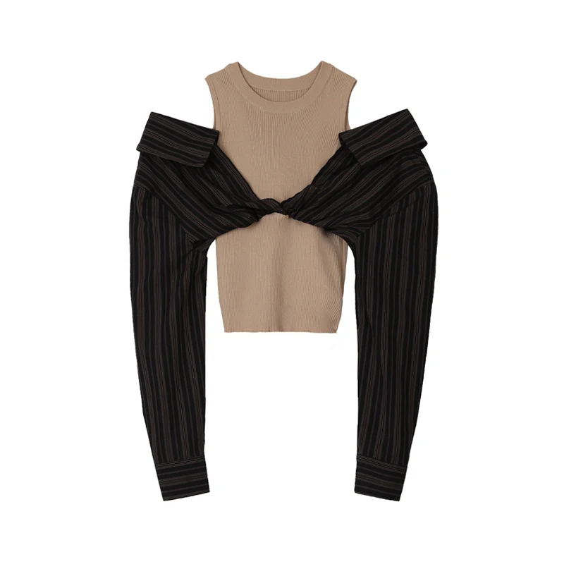 Sweet Cool Hot Girl Striped Fake Two Pieces Short Top For Women. A stylish and comfortable top for a casual and fashiona — photo 14
