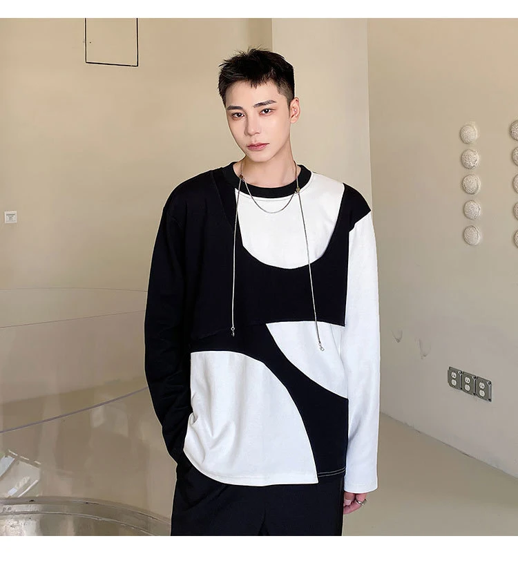 Title 2, Personalized Stitching Fake Two Round Neck Men...