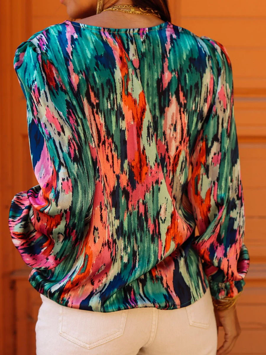 Title 5, Womens Watercolor Print V-neck Shirt Experienc...