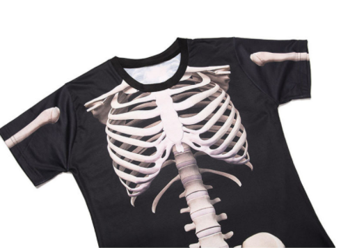 Męska Koszulka Skeleton 3D z Wzorem Kości Krótki Rękaw Okrągły Dekolt Horror Styl Zabawna Odzież — zdjęcie 5