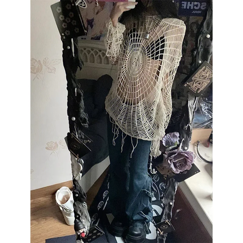 Title 5, Hooded Sweater Female Spider Web Hollowed Hole