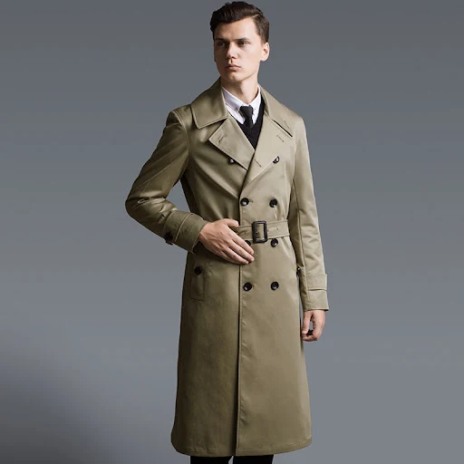 Title 3, Khaki extra-long windbreaker knee-length plus s...