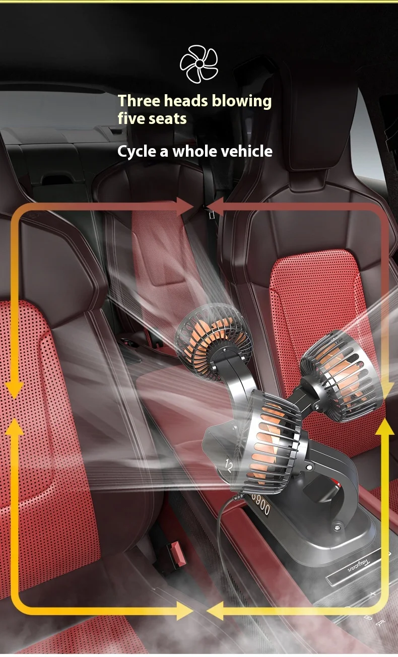 Title 7, Ventilador Automotivo Universal com Três Cabeça...