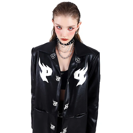 Title 5, Black cotton leather jacket with original metal...