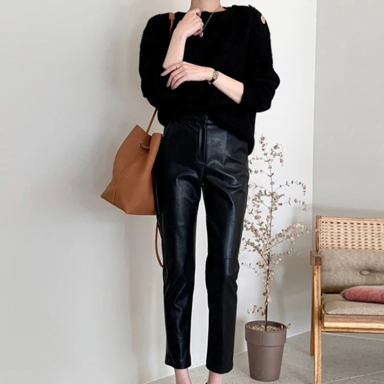 Calças skinny femininas de cintura alta com personalidade. Modele sua silhueta com estilo e conforto. Perfeitas para um look moderno e elegante. — foto 3