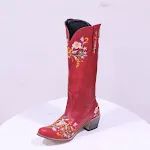 Botas femininas ocidentais bordadas coloridas, salto médio grosso e bico fino, para um visual moderno e estiloso. — foto 5