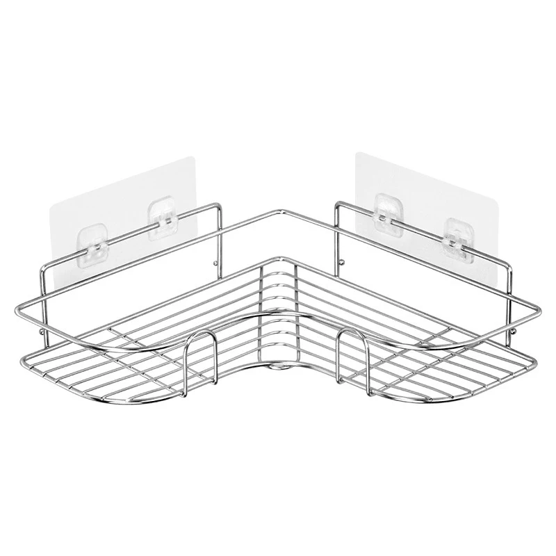 Stainless Steel Perforated Free Corner Shelf Bathroom WashRack Toilet Wall Suction Kitchen Organizer Storage — photo 1