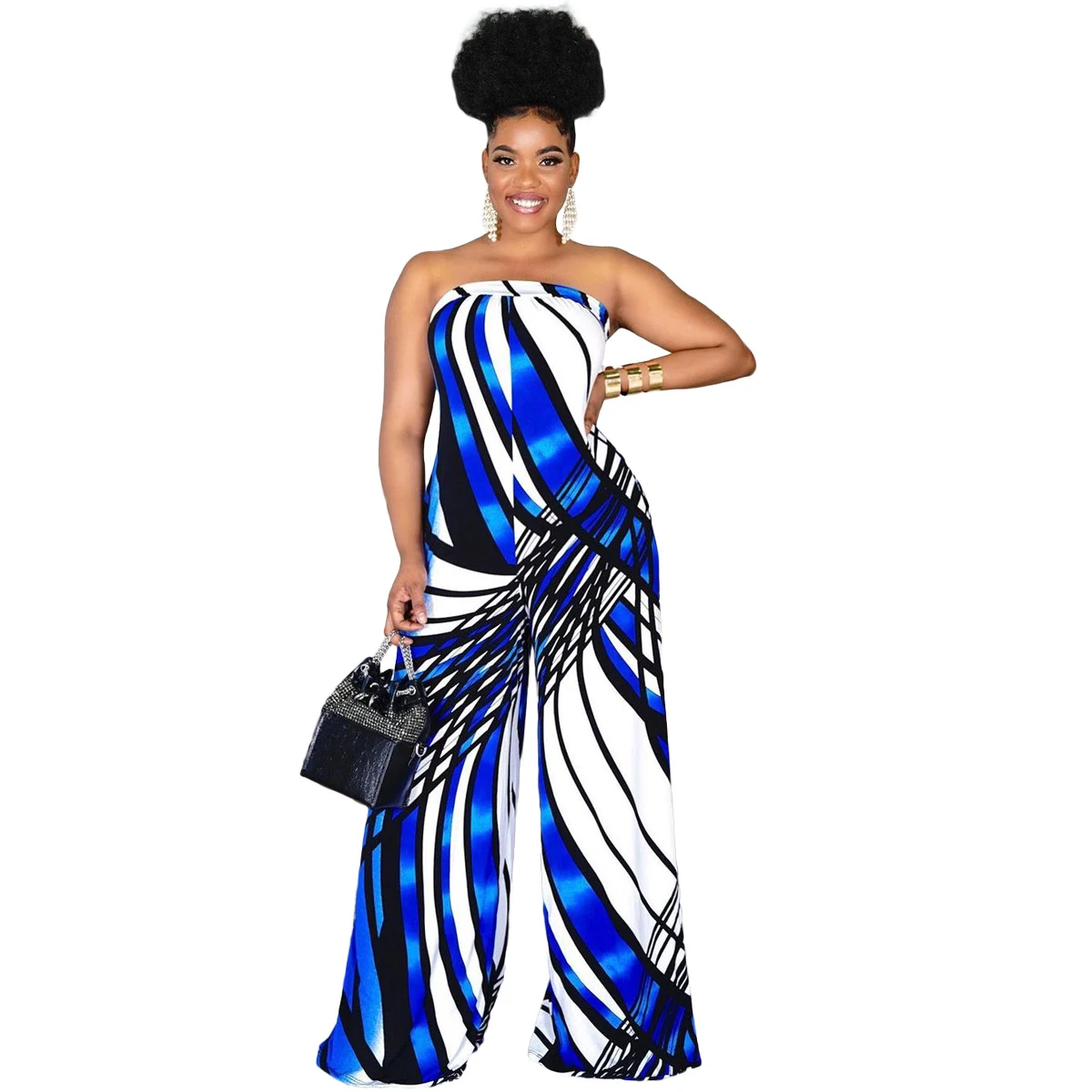 Title 3, Womens Tube Top Halter Printed Jumpsuit Wide-l...