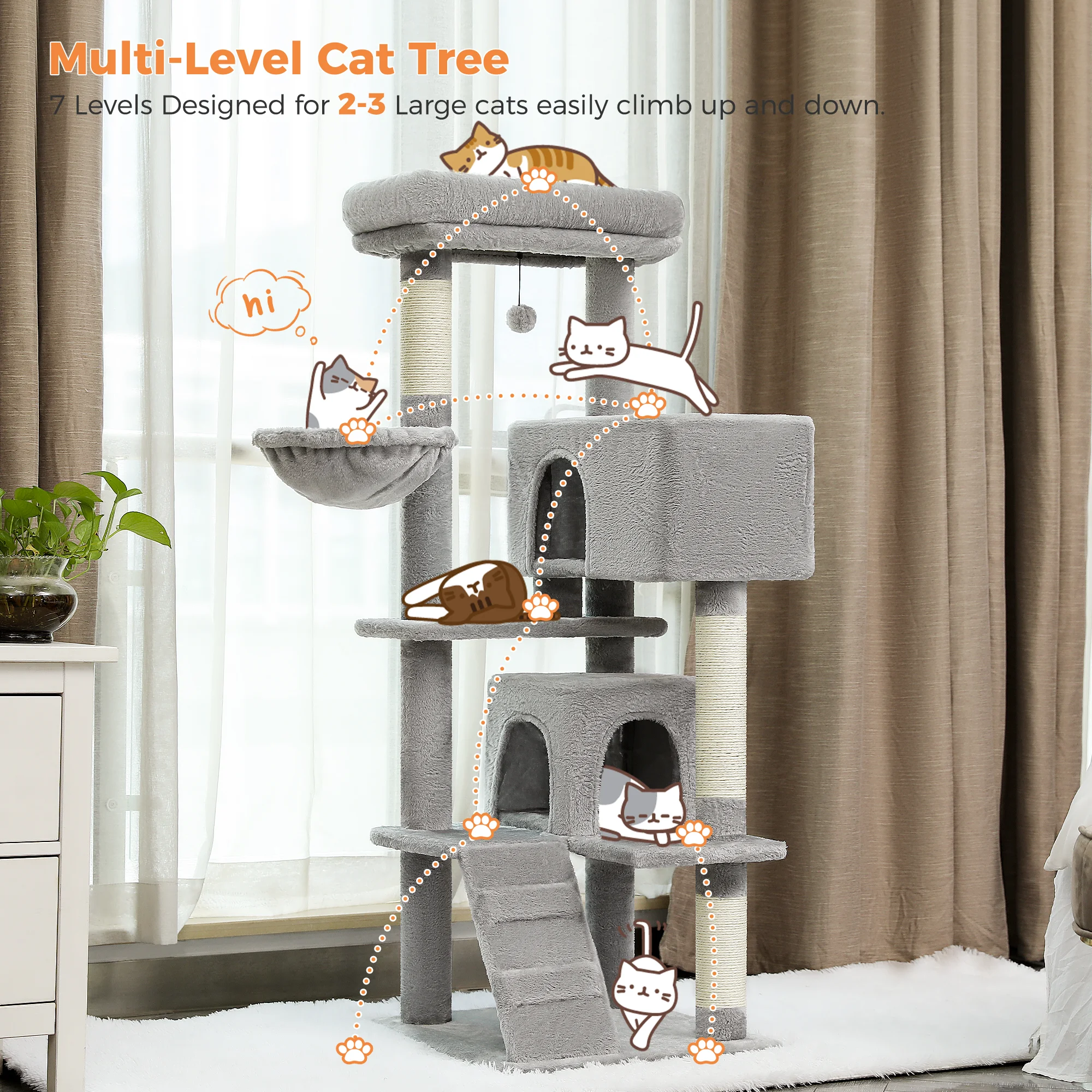 Title 4, Extra-Large Perch Cat Tree 143cm High Tower for...
