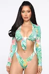 Bikini de manga larga y cintura alta sexy con estampado para comercio exterior de Amazon, perfecto para lucir en la playa. — foto 6
