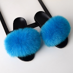 Sandalias de pelo de zorro real para mujer, ideales para verano. Zapatillas de arrastre con suela plana, cómodas para uso exterior e interior. — foto 3