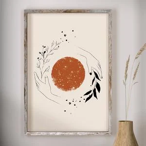 Simple Modern Nordic Abstract Art Hand Orange Sun And Moon Line Gold Foil. Enhance your home decor with this stylish wal — photo 1