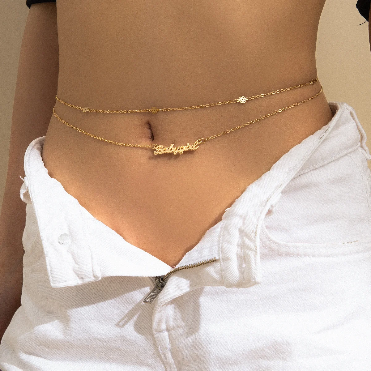 Title 1, Sexy Mode Metalen Brief Hanger Buikkettingen Ta...