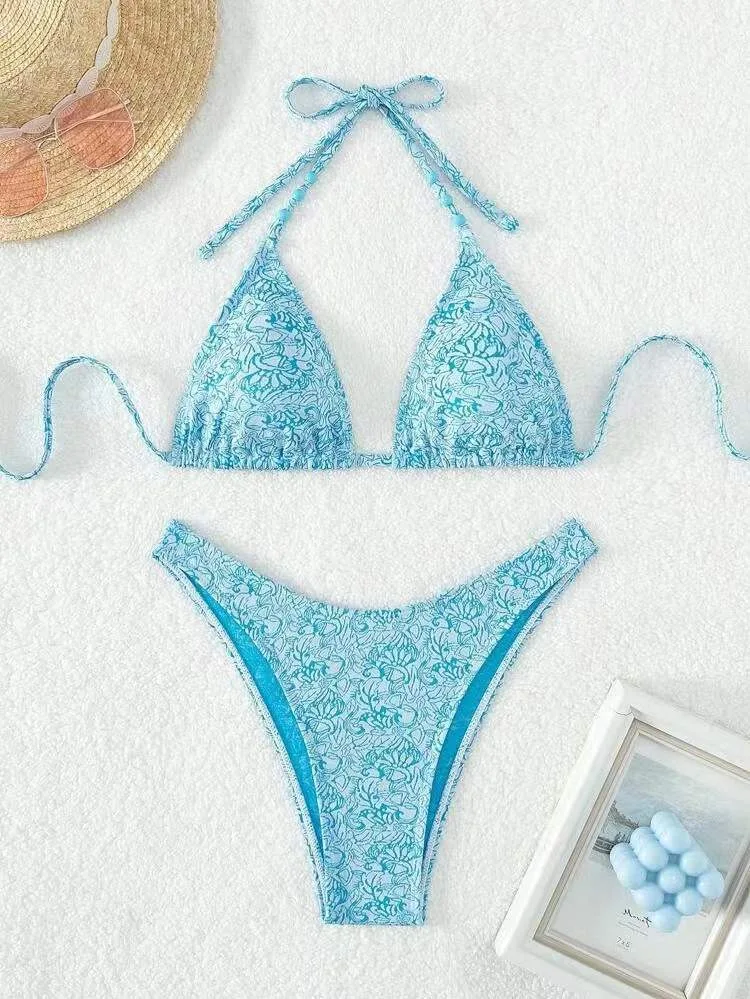 Europese en Amerikaanse halter bikini voor dames met koord, ideaal voor strand en zwembad, comfortabel en stijlvol, een perfecte pasvorm. — foto 5