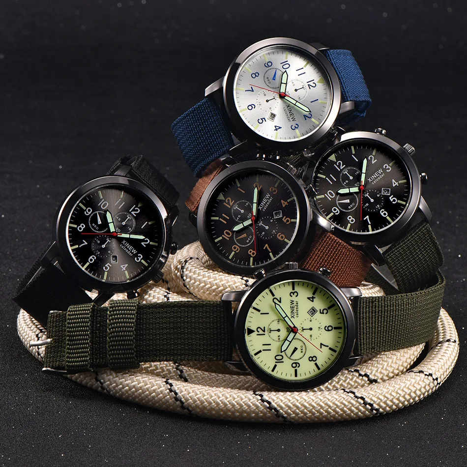 Relógio masculino com pulseira de nylon, calendário e quartzo. Conforto e estilo para o homem contemporâneo, perfeito para uso diário. — foto 5