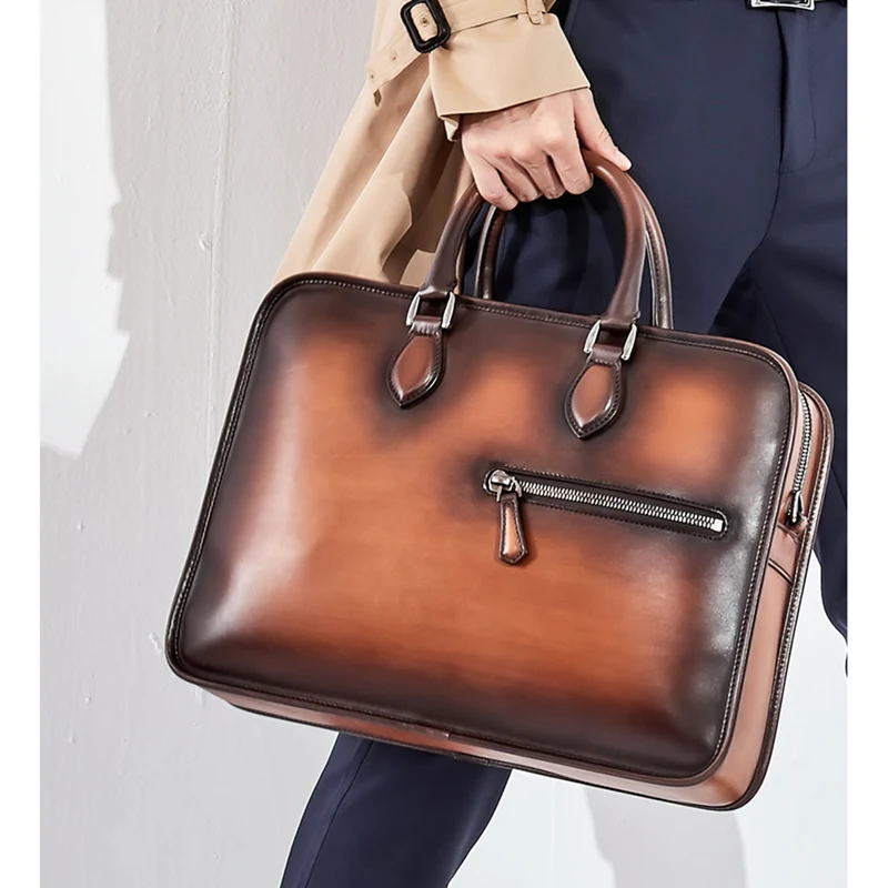 Bolsa de Negócios Vintage Esfregada à Mão, Sofisticação e Durabilidade para Profissionais, Couro Genuíno, Estilo Clássico e Atemporal. — foto 8