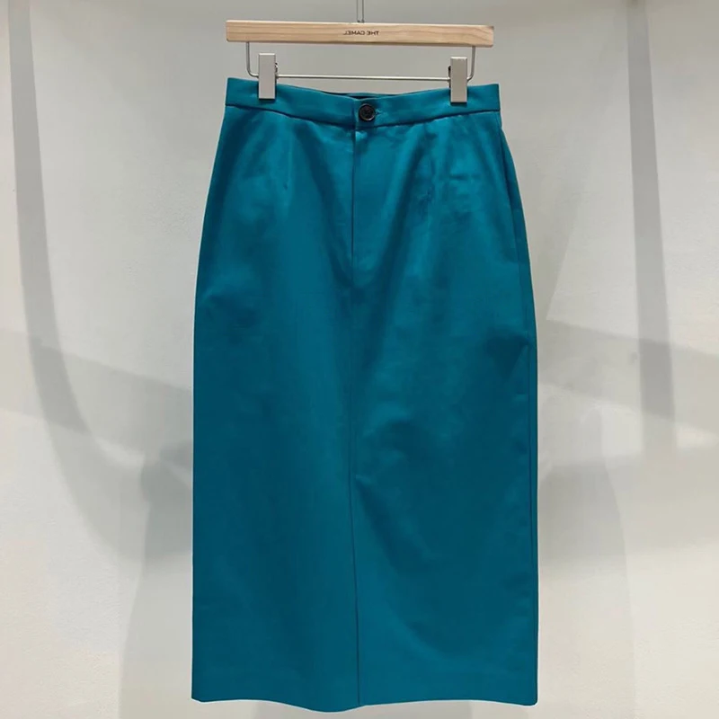 Saia de cintura alta com fenda, cor sólida e design simples para mulheres. Ideal para o trabalho e o dia a dia, confortável e elegante. — foto 3