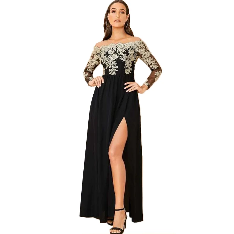 Vestido de malha bordada com fenda alta, elegante e sensual. Perfeito para eventos especiais, valoriza sua silhueta com estilo e conforto. — foto 3