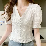 Camicia piccola a vita alta con cintura corta e colletto a V stile occidentale — foto 8