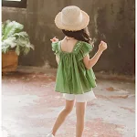 Meisjes zomer outfit, nieuwe stijl, modieus kinderkleding pak, westerse stijl, korte mouwen, ideaal voor kleine en grote meisjes. — foto 5