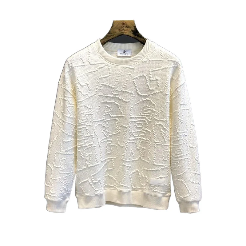 Suéter masculino outono gola redonda com textura jacquard pesado, novidade, design moderno e conforto para o homem. — foto 3