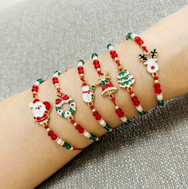 Pulseira trançada com contas de cristal de árvore de Natal e sino, perfeita para trajes festivos, um toque brilhante. — foto 2