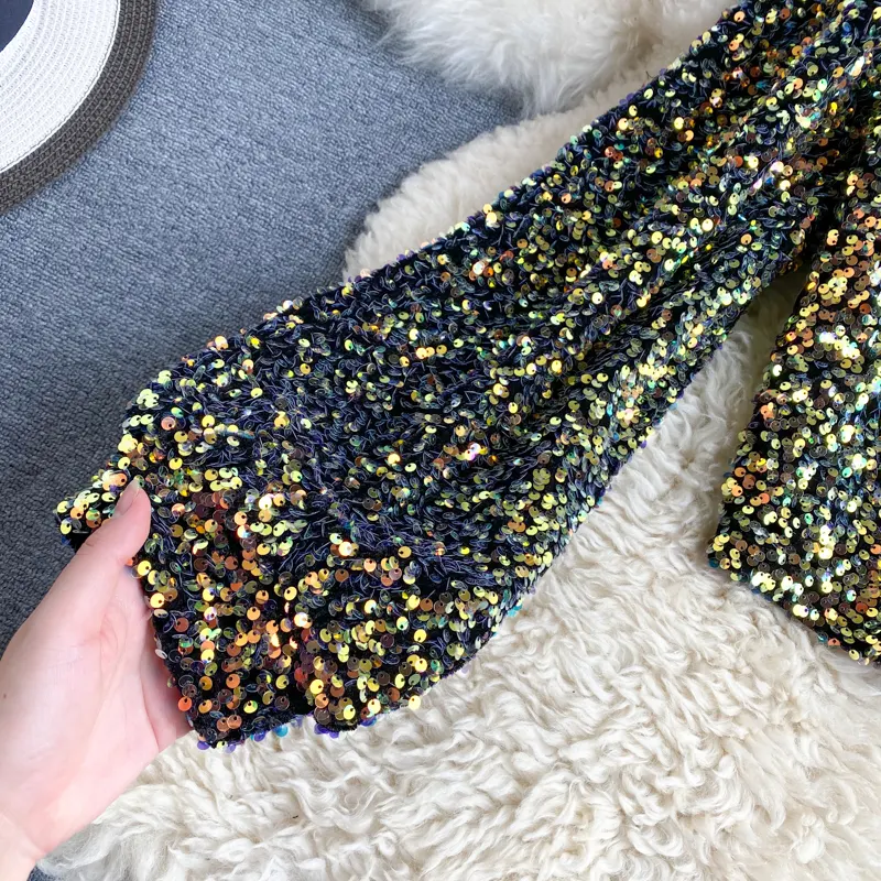 Title 6, Cropped Slim Fit Sequin Top With Off-Shoulder P...