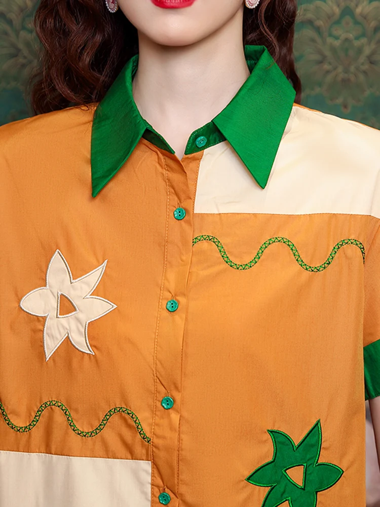 Camiseta de manga corta con solapas de contraste retro francés Elegancia vintage para un look chic y fresco Perfecto para el verano Comodidad y estilo combinados — foto 4