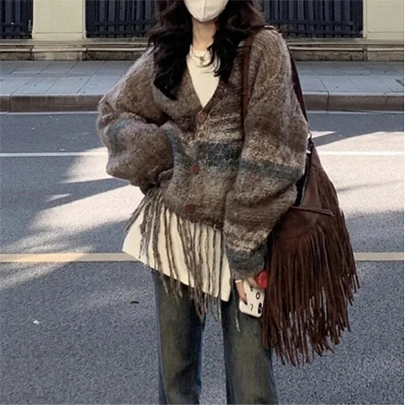 Title 5, French Gradient Tassel V-neck Sweater Coat for ...