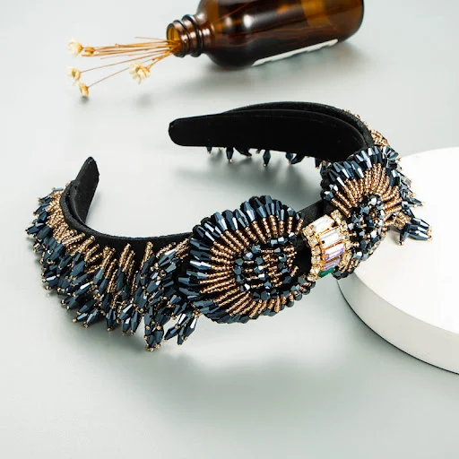 Title 4, Baroque Crystal Fringed Headband With Wide Side