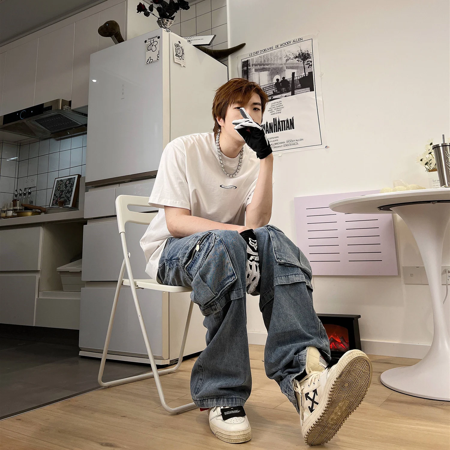 Jeans lavados con flecos Hip Hop para hombre — foto 6