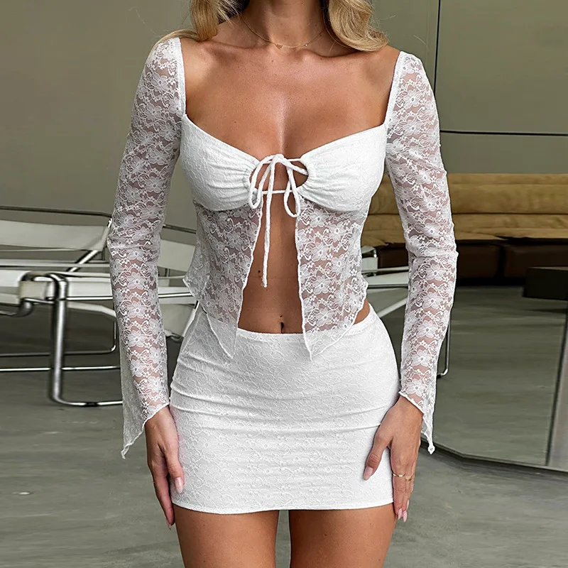 Title 3, Roupa de saia com bainha de renda sem costas co...
