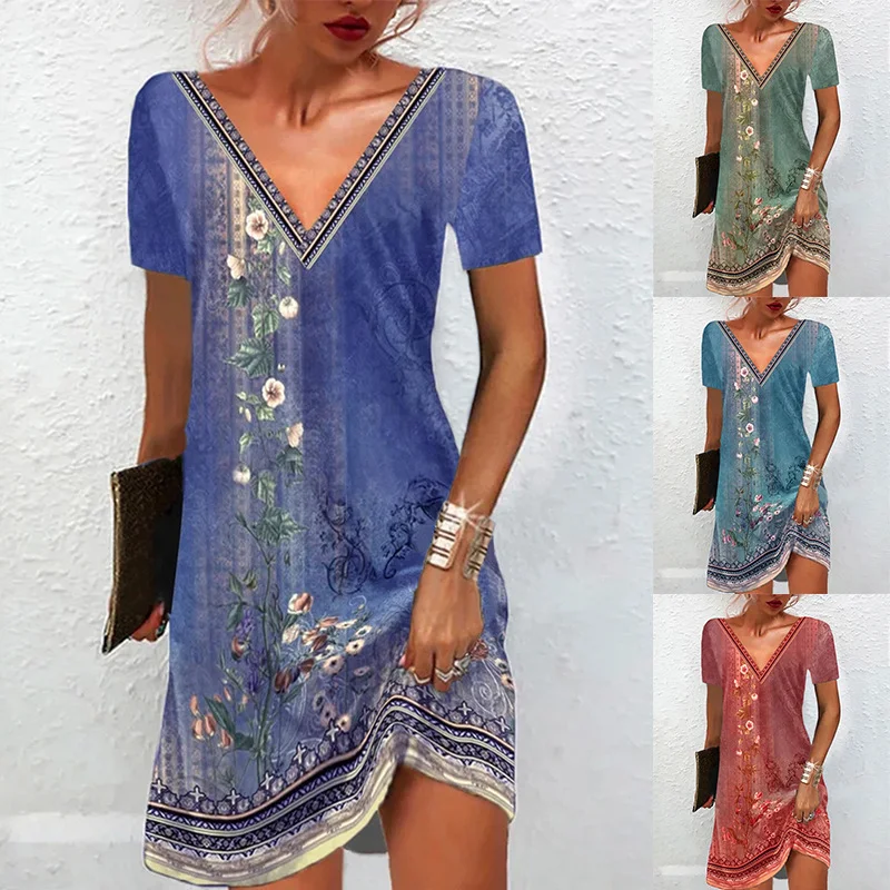 Vestido casual con cuello en V y manga corta, perfecto para el día a día. Diseño cómodo y elegante. Ideal para lucir fresca y a la moda en cualquier ocasión. — foto 1